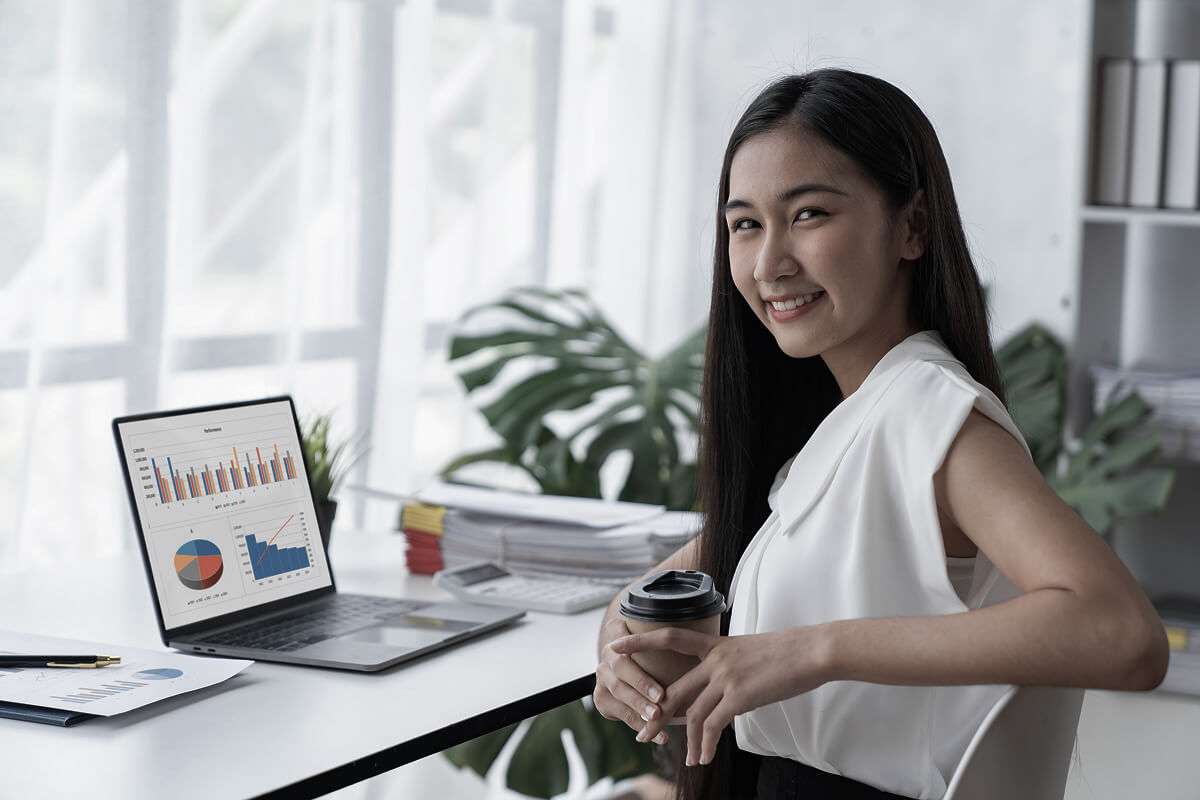 A woman working on a laptop