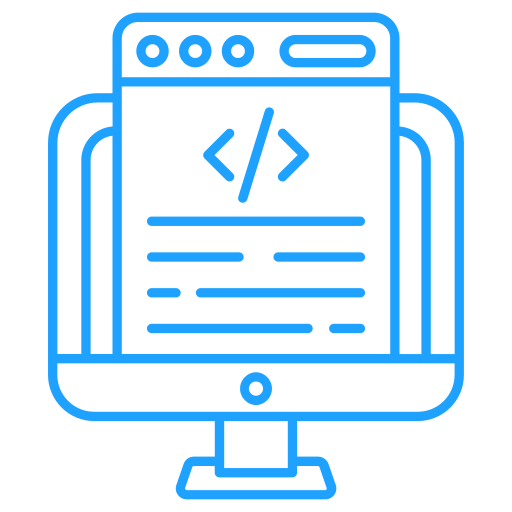 Code line icon with a pc