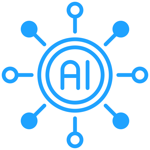 A blue icon representing Artificial Intelligence (AI) technology