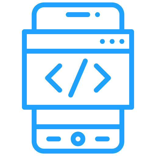 Blue icon representing mobile app development and coding