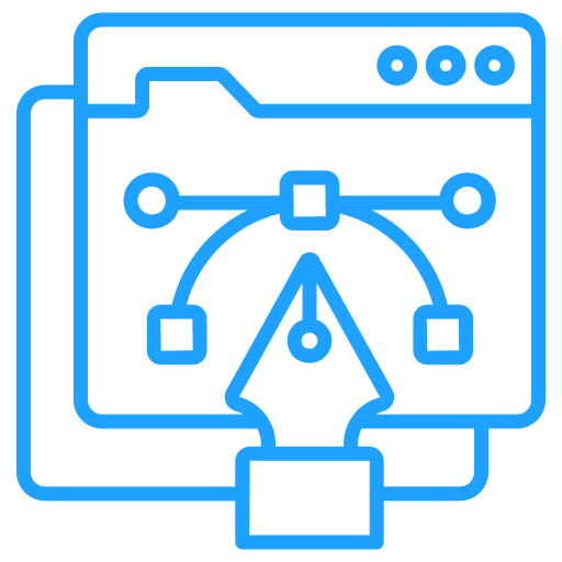 Blue line icon of a digital pen tool and vector path for graphic design